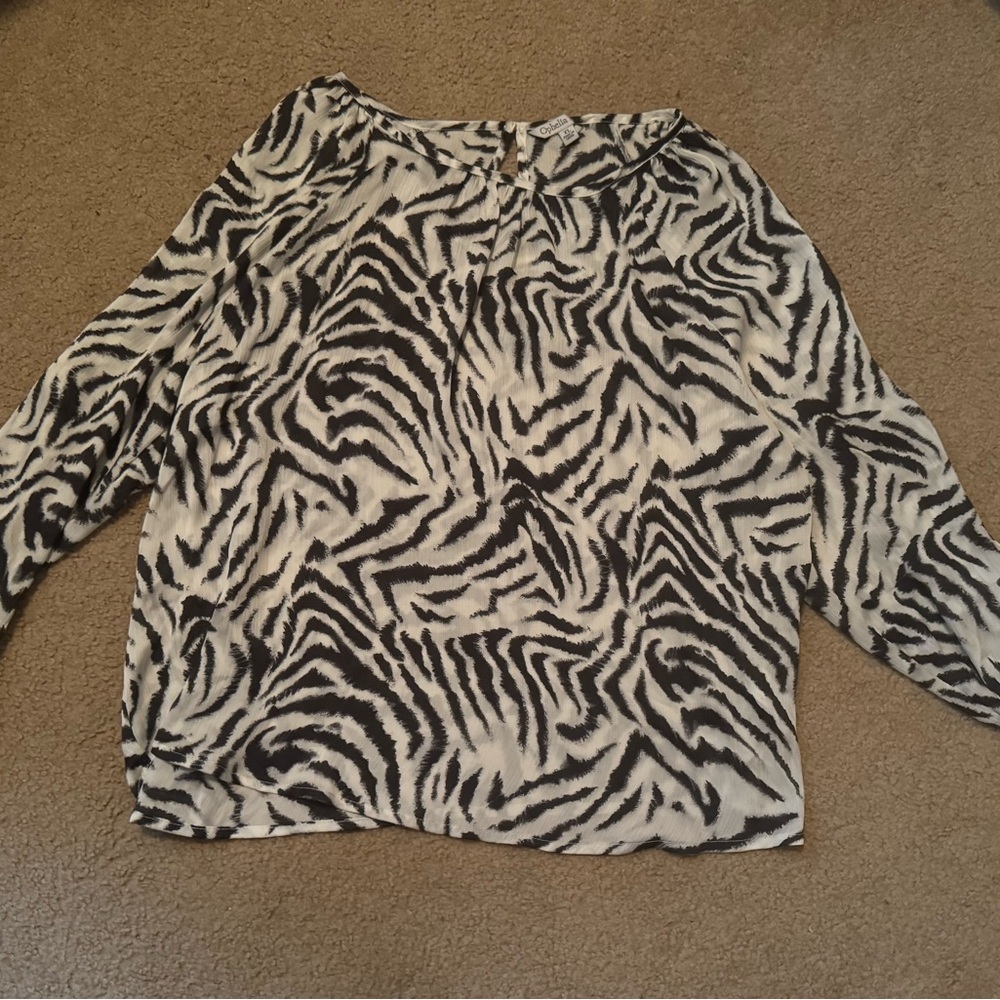 Zebra Print Long Sleeve Blouse